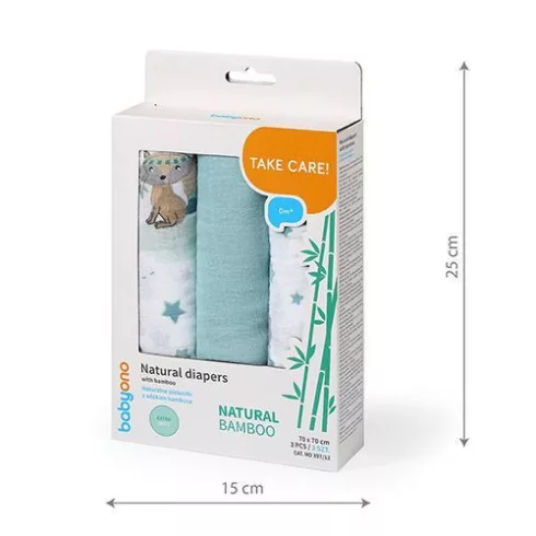 BabyOno 3 db-os színes,mintás bambusz textilpelenka  - kék