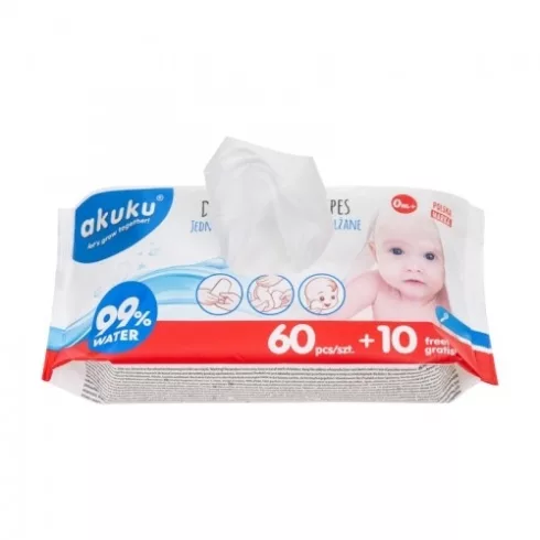 Akuku vizes nedves törlőkendő - 60 db + 10 db grátisz 