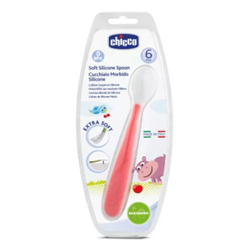 Chicco szilikon végű kanál 6m+ - piros