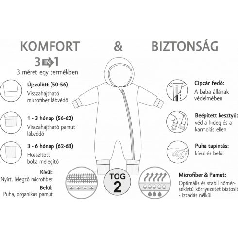 Kenguru Gold Baba pamut overál bélelt (TOG 2) 3-6hó Mogyoró