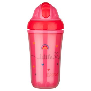   Baby-Nova duplafalú, szívószálas itatópohár 250 ml 6ho+ (rózsaszín)