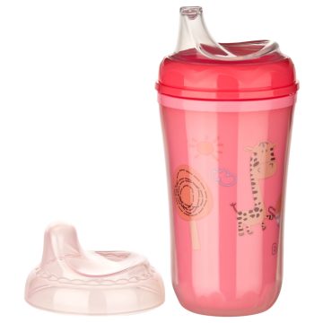   Baby-Nova duplafalú itatópohár puha szilikon csőrrel 250 ml 6hó+ (zsiráf)