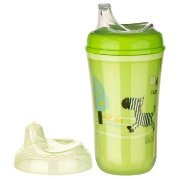   Baby-Nova duplafalú itatópohár puha szilikon csőrrel 250 ml 6hó+ zöld zebra