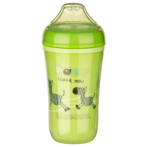 Baby-Nova duplafalú itatópohár puha szilikon csőrrel 250 ml 6hó+ zöld zebra