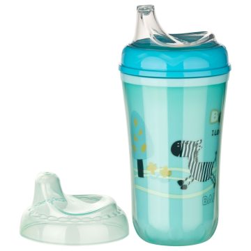   Baby-Nova duplafalú itatópohár puha szilikon csőrrel 250 ml 6hó+ kék zebra