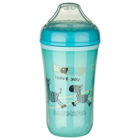 Baby-Nova duplafalú itatópohár puha szilikon csőrrel 250 ml 6hó+ kék zebra