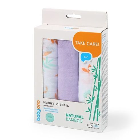 BabyOno 3 db-os színes,mintás textil pelenka bambusz - orgona