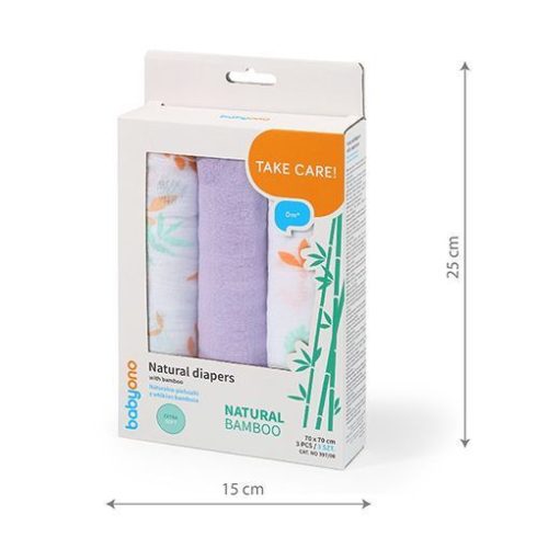 BabyOno 3 db-os színes,mintás textil pelenka bambusz - orgona