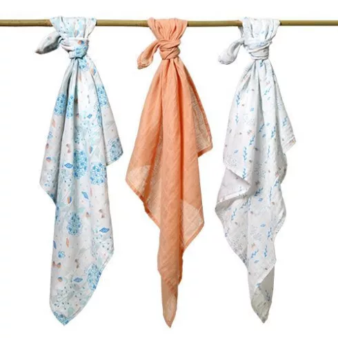 BabyOno 3 db-os színes,mintás textil pelenka - barack/kék