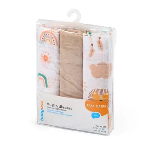 BabyOno 3 db-os színes,mintás textil pelenka - bézs 
