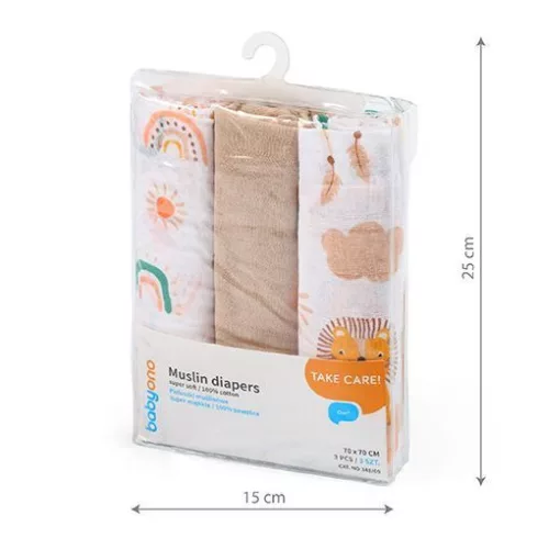 BabyOno 3 db-os színes,mintás textil pelenka - bézs 