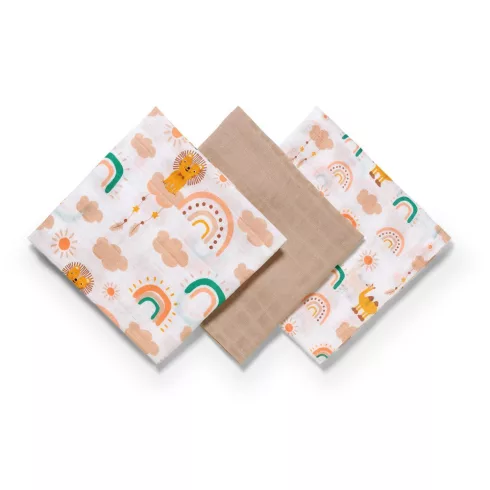 BabyOno 3 db-os színes,mintás textil pelenka - bézs 