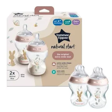   Tommee Tippee Natural Start 2*260ml cumisüveg 0+ - púder/nyuszi