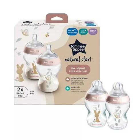 Tommee Tippee Natural Start 2*260ml cumisüveg 0+ - púder/nyuszi