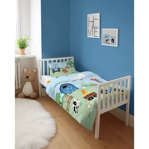 Pamut ágynemű huzat 90*120 cm - Farm kék traktorral 