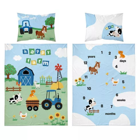 Pamut ágynemű huzat 90*120 cm - Farm kék traktorral 