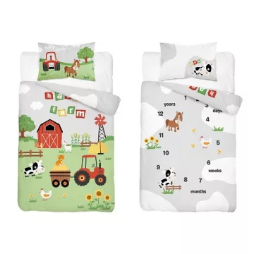 Pamut ágynemű huzat 90*120 cm - Farm piros traktorral 