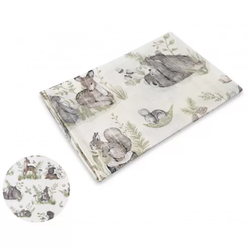 Mintás textil pelenka 1db-os 70X80 cm - Erdei barátok zöld 