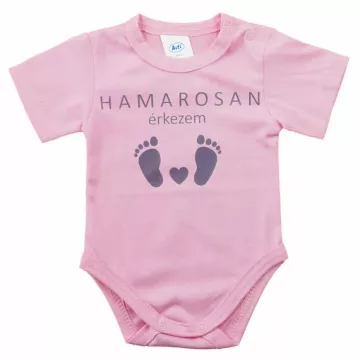 Rövid ujjú baba body - Hamarosan érkezem rózsaszín (56)