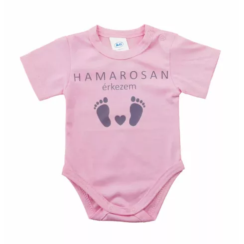 Rövid ujjú baba body - Hamarosan érkezem rózsaszín (56)