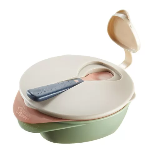 Tommee Tippee Easy Scoop etetőtálkák tetővel és kanállal 6+ - zöld/lazac 