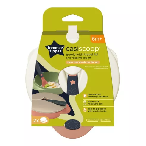 Tommee Tippee Easy Scoop etetőtálkák tetővel és kanállal 6+ - zöld/lazac 