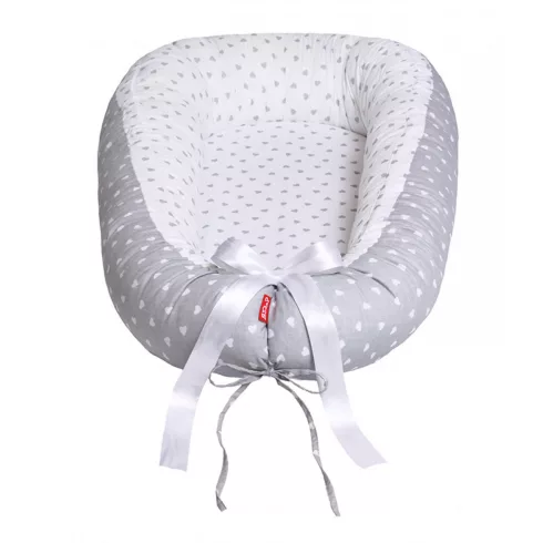 Scamp babafészek kókuszbetétes - Little Heart White Grey