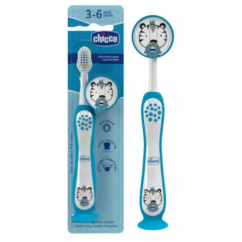 Chicco Fogkefe 3-6 év tejfogakhoz, tapadókorongos - Tiger kék