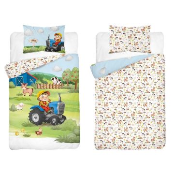 Bambusz ágynemű huzat 100*135 cm - Farm kék traktorral 