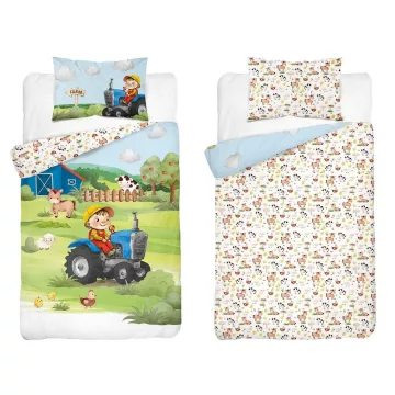 Bambusz ágynemű huzat 90*120 cm - Farm kék traktorral 