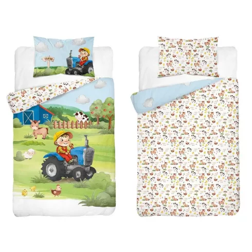 Bambusz ágynemű huzat 90*120 cm - Farm kék traktorral 