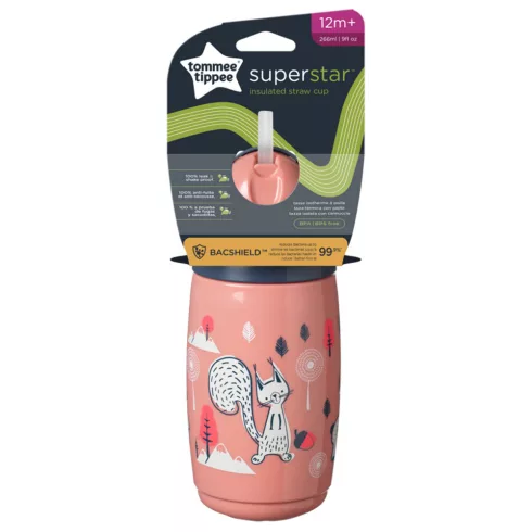 Tommee Tippee Superstar Insulated Straw Cup szívószálas hőtartó pohár 266 ml 12m+ - Narancs