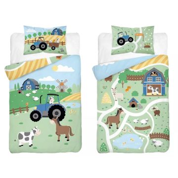   Bambusz ágynemű huzat 90*120 cm - Zöld farm kék traktorral 