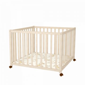   Timba II. 102*102cm-es emelhető, görgős fa járóka - borostyán