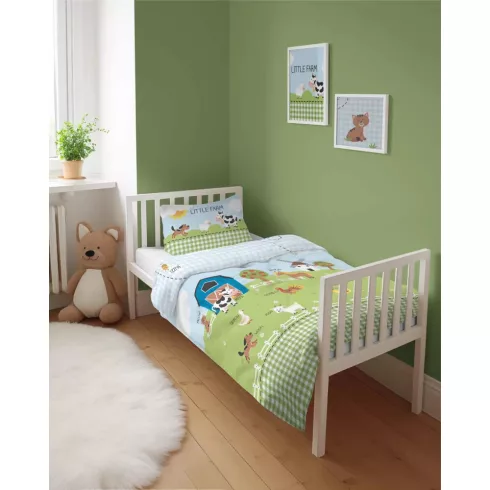Pamut ágynemű huzat 90*120 cm - Little Farm zöld