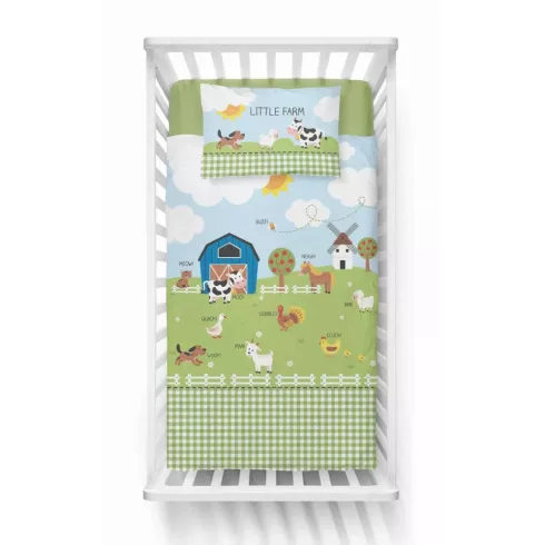 Pamut ágynemű huzat 90*120 cm - Little Farm zöld