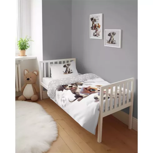 Pamut ágynemű huzat 90*120 cm - Kutyusok fehér/szürke 