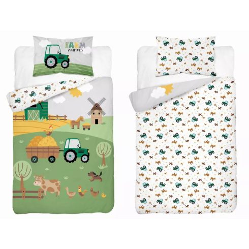 Pamut ágynemű huzat 90*120 cm - Farm zöld traktorral 
