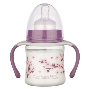   Baby-Nova cumisüveg fogóval széles 150 ml szilikon cumival 0-24 hó - lila 