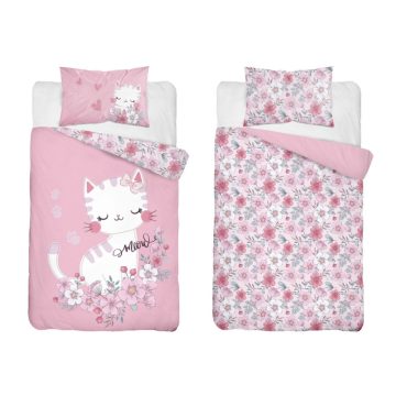 Pamut ágynemű huzat 100*135 cm - Rózsaszín Cica