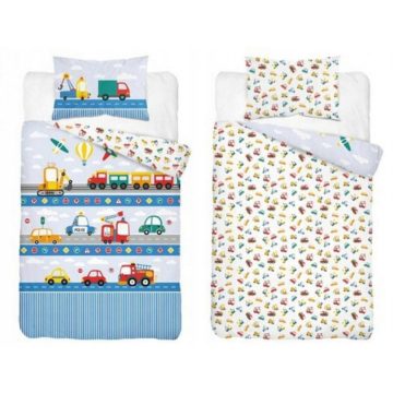 Pamut ágynemű huzat 100*135 cm - Járművek kék