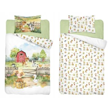 Pamut ágynemű huzat 100*135 cm - Farm zöld