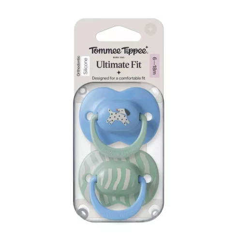 Tommee Tippee Ultimate Fit játszócumi 6-18 hó 2 db - kék/zöld kutyus