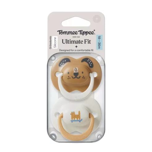 Tommee Tippee Ultimate Fit játszócumi 18-36 hó 2 db - krém/drapp kutyus
