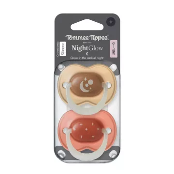   Tommee Tippee Night Glow nyugtató cumi 6-18 hó, 2 db - barna/bordó