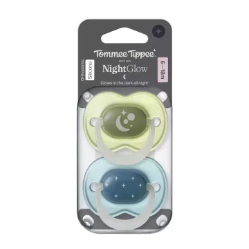   Tommee Tippee Night Glow nyugtató cumi 6-18 hó, 2 db - kék/zöld