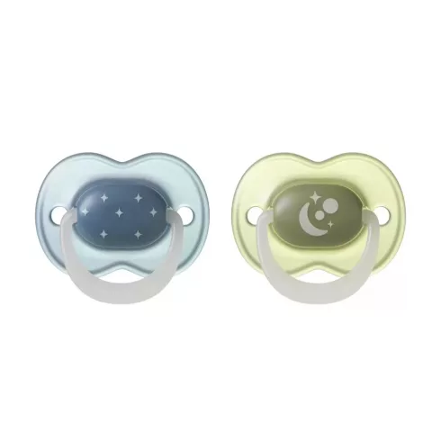 Tommee Tippee Night Glow nyugtató cumi 6-18 hó, 2 db - kék/zöld