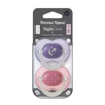   Tommee Tippee Night Glow nyugtató cumi 6-18 hó, 2 db - pink/lila