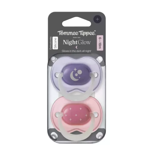 Tommee Tippee Night Glow nyugtató cumi 6-18 hó, 2 db - pink/lila