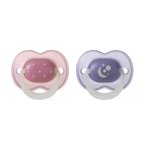 Tommee Tippee Night Glow nyugtató cumi 6-18 hó, 2 db - pink/lila
